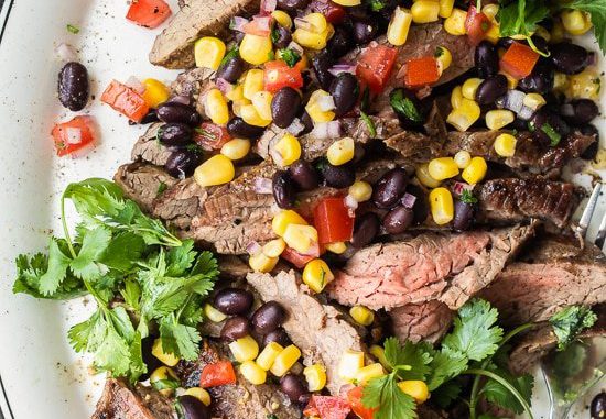Grilled Flank Steak with Black Bean and Corn Salsa