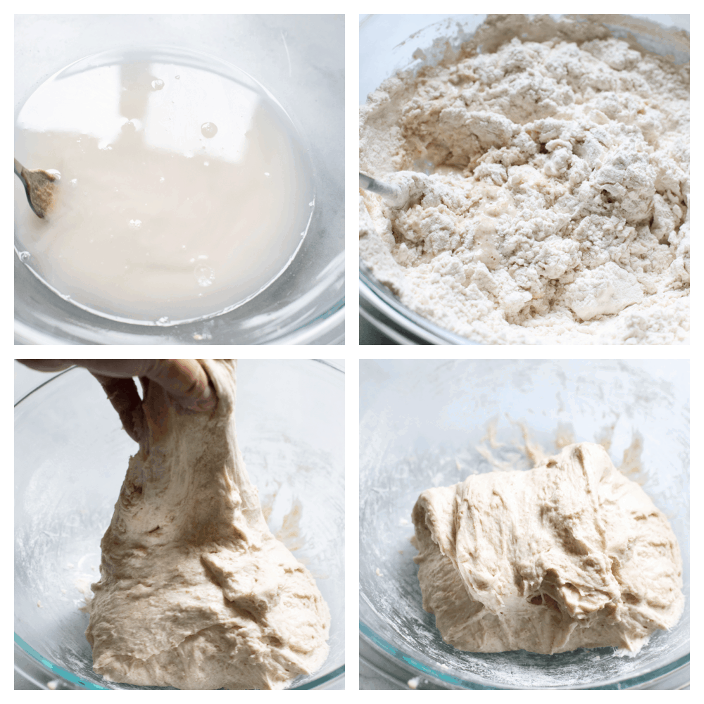 Sourdough Bread is one of the most flavorful, good-for-you loaves of bread out there. Easier than you think with a taste and texture that is absolutely heavenly! Mixing the starter with flour, and stretching and folding.
