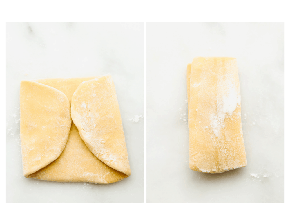 Homemade pasta is a labor of love but it is totally worth the extra work. This pasta is simple and easy, it just takes a bit of time Folding the dough to get a good rectangle shape.