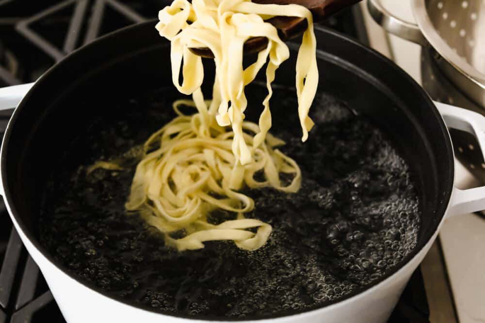 Homemade pasta is a labor of love but it is totally worth the extra work. This pasta is simple and easy, it just takes a bit of time Cooking pasta in a pot of boiling water.