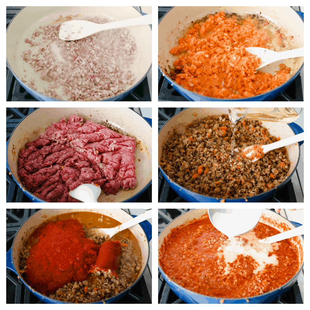Bolognese sauce is heavenly and boy is the texture is something to write home about! With some love and patience, this sauce will turn out to be a work of art and TOTALLY worth the time you put into it!! 6 pictures of the process of putting together the ingredients of the sauce.