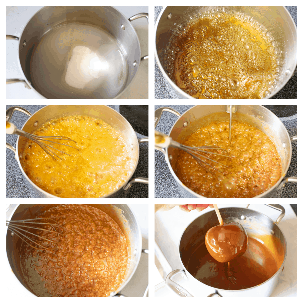 Celebrate fall by making these gourmet homemade caramel apples at home! They are the perfect blend of tart and sweet, topped with layers of indulgent caramel. Process shots of making caramel sauce.