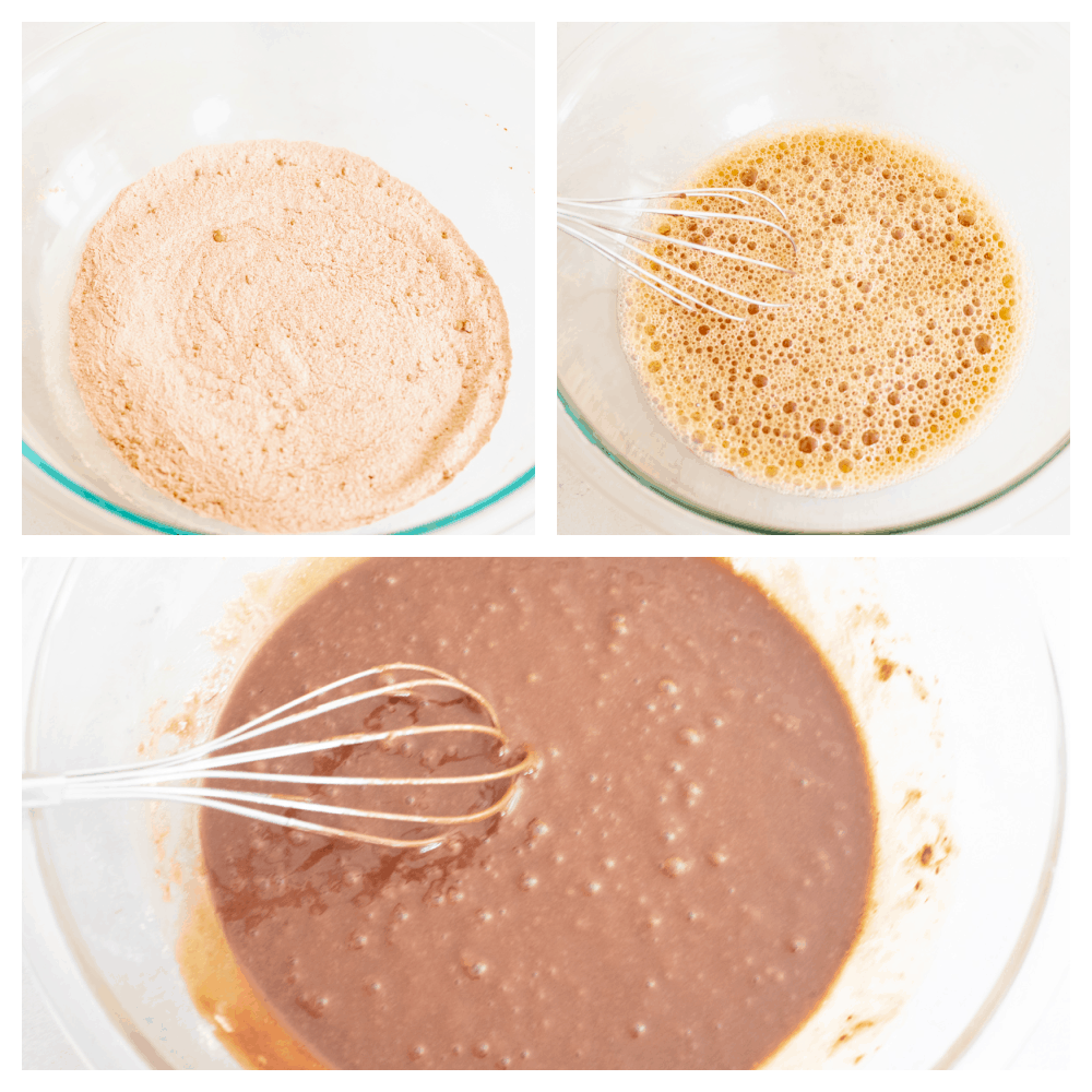 For treats that are incredibly moist, fudgy, and delicious, this is your go-to recipe! Topped with smooth chocolate buttercream, these chocolate cupcakes are a classic dessert your friends and family will go crazy over. Process shots of preparing cupcake batter.