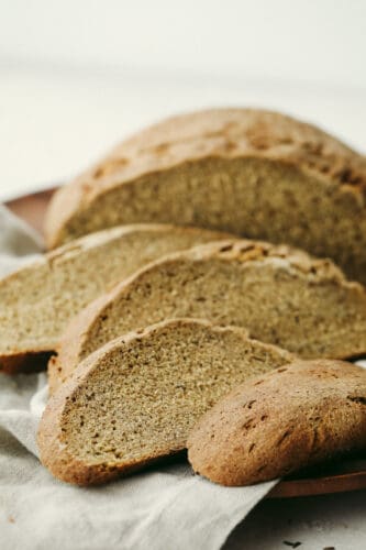 Rye Bread is a soft light loaf of heavenly flavor and a crust that's to die for! Super easy and wholesome, you and your loved ones are going to love this homemade bread! Slices of rye bread ready to eat.