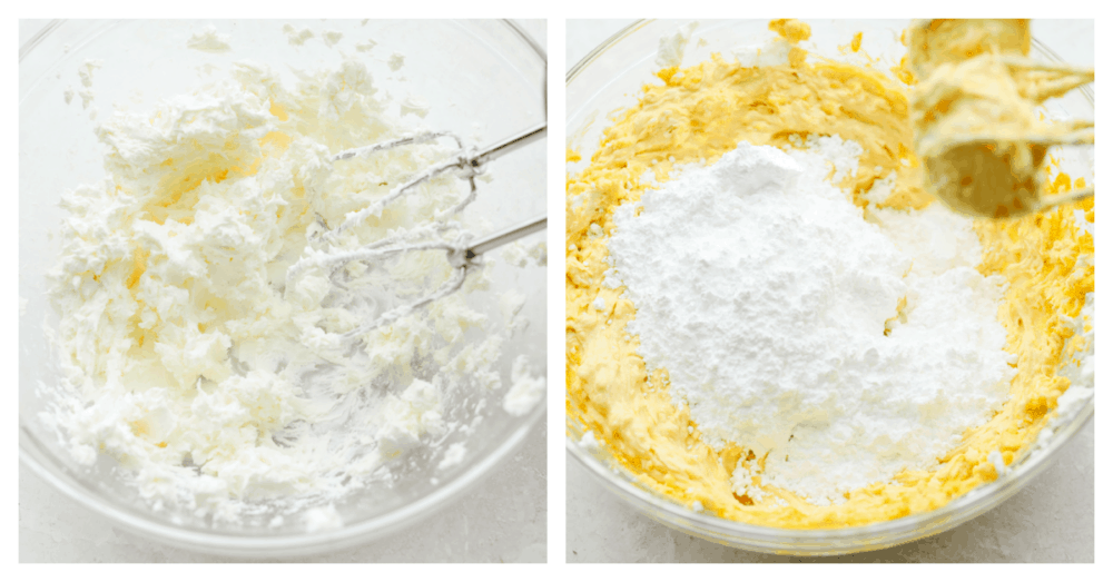 Pumpkin pie dip is deliciously light and fluffy! It has to creamiest texture and the spices bring that pumpkin pie flavor to life! It is something that your whole family will go crazy over! 2 pictures showing how to mix the ingredients together.