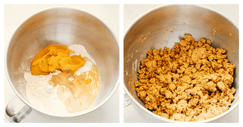 These homemade dog treats are going to be your pup's new obsession. They're super easy to throw together and full of healthy ingredients! Process shots of mixing up treat batter.