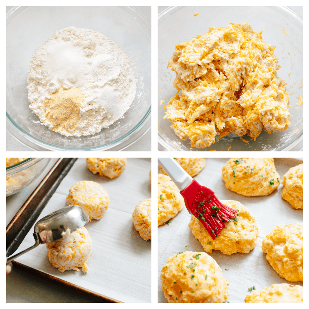 These delicious copycat Red Lobster cheddar biscuits are better than the real thing! Warm, buttery, and ready in 20 minutes! Process shots of preparing copycat Red Lobster biscuits.