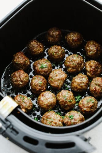Air fryer meatballs are tender, juicy, and delicious! They are SOO good and this will be a recipe that your family will want you to make again and again! Meatballs in an air fryer.