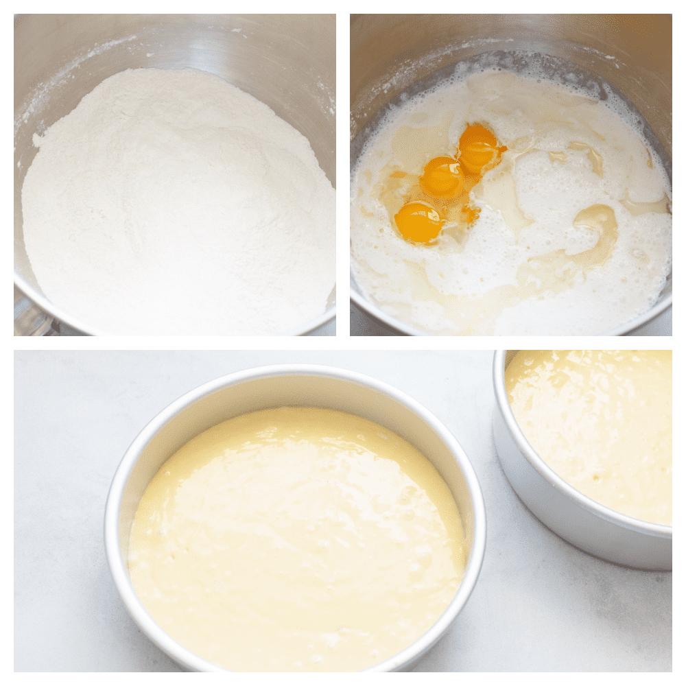 Yellow cake is a classic dish that we all know and love! Perfectly moist with a light and fluffy texture, it's a cake that we make ALL the time because everyone loves it! Mixing wet and dry ingredients together in three steps.