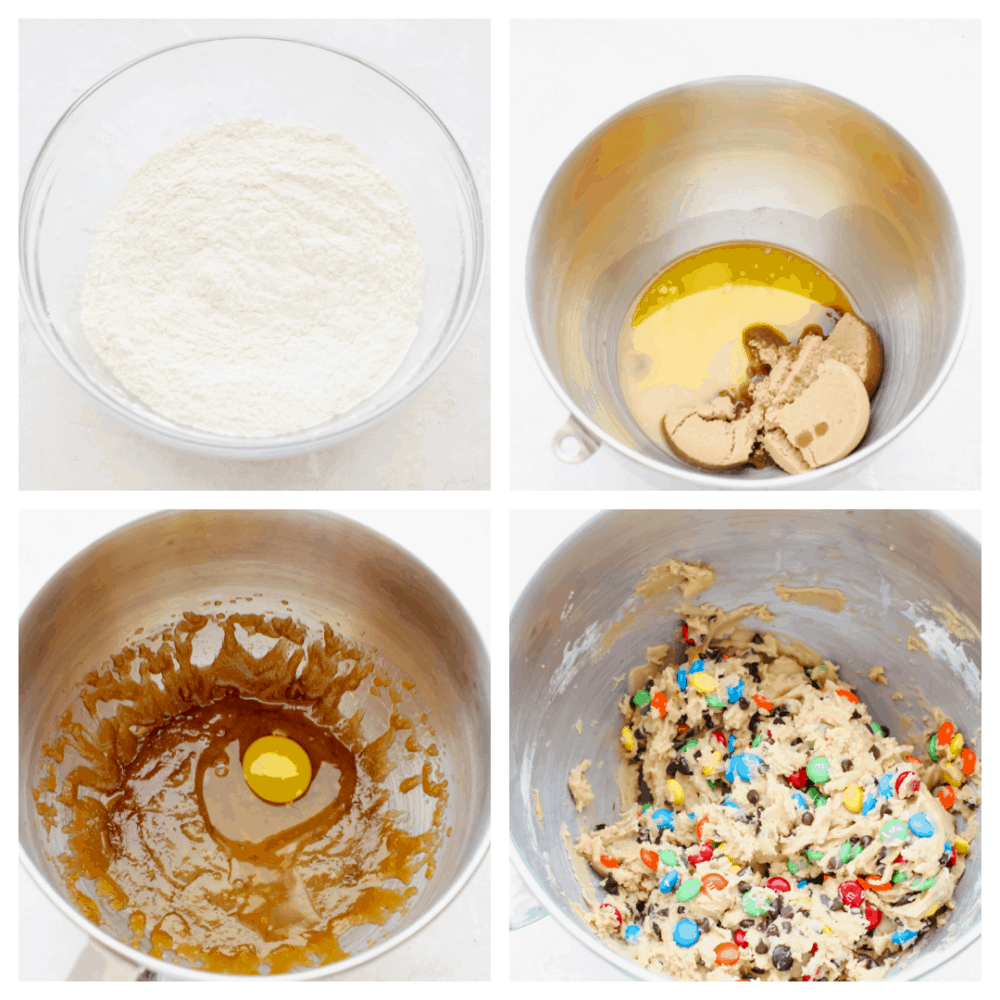 M&M cookie bars are everything you love about blondies and candy in one! Golden, buttery, and ready to feed a crowd, this is the dessert recipe your family will not be able to get enough of! Process shots of making cookie bars.