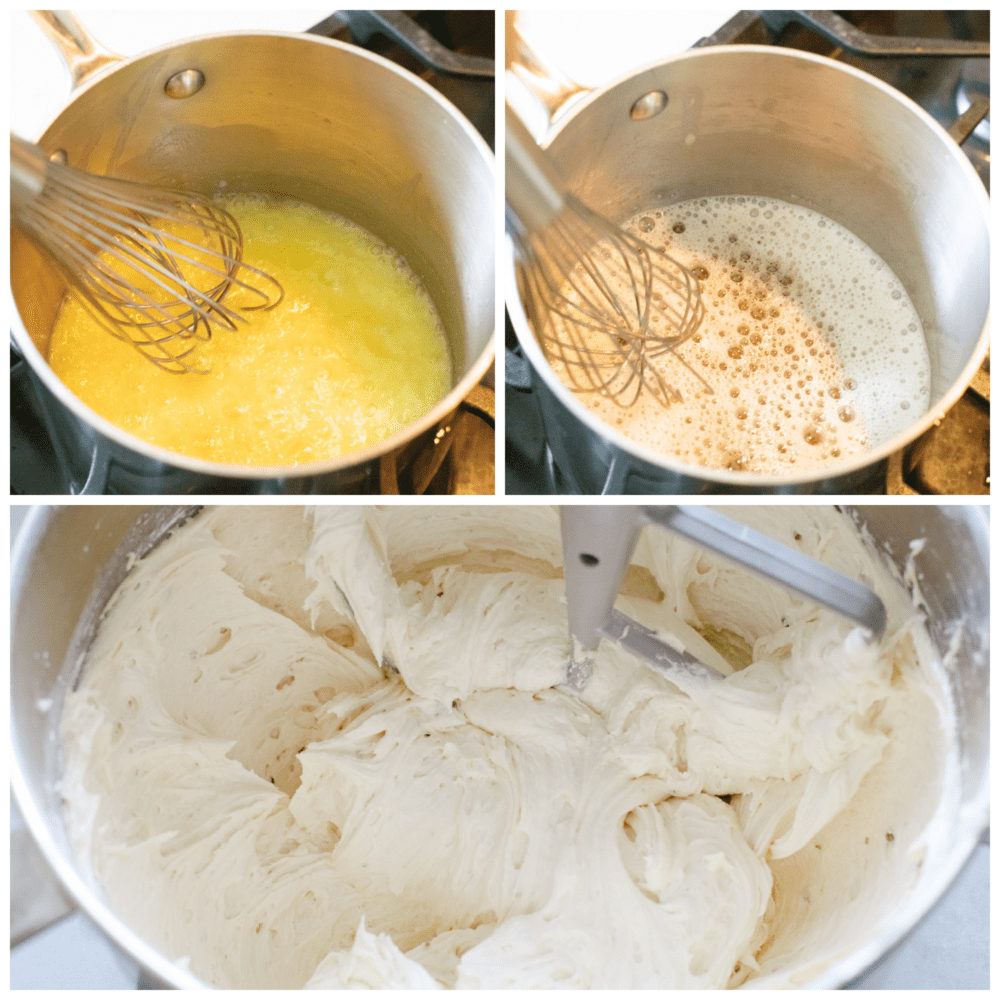 Soft, tender, and filled with nutty goodness, this butter pecan cake is perfect for fall! Browned butter cream cheese frosting and fresh chopped pecans make each bite a dream. Process shots of making browned butter frosting.