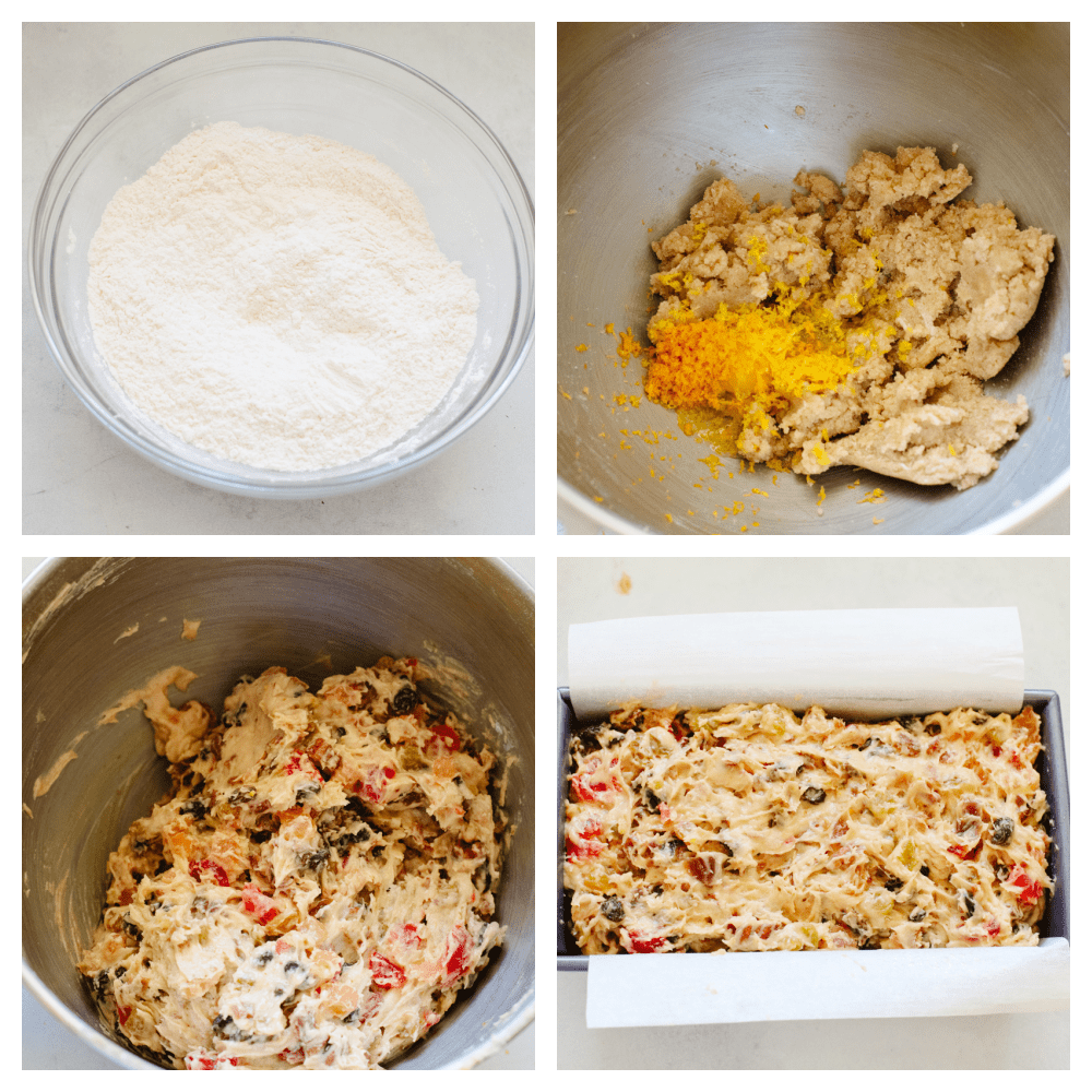 Fruit cake is a classic holiday dessert that you're going to love! With this recipe, you'll get a moist, flavorful treat every time! Process shots of preparing batter and adding to loaf pan.
