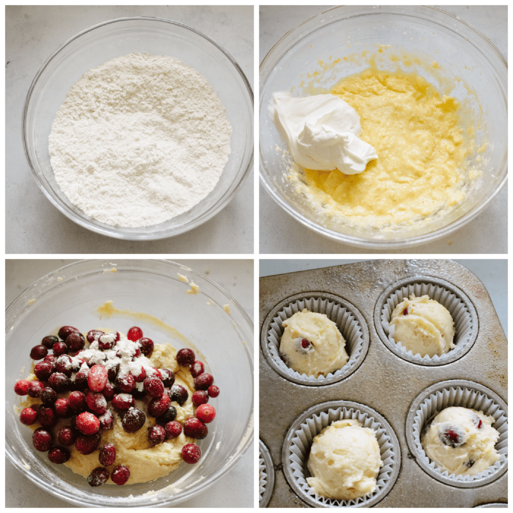 These sweet and zesty orange cranberry muffins are going to become your new favorite holiday breakfast! It's the perfect easy treat to start your day out with. Process shots of preparing muffin batter.