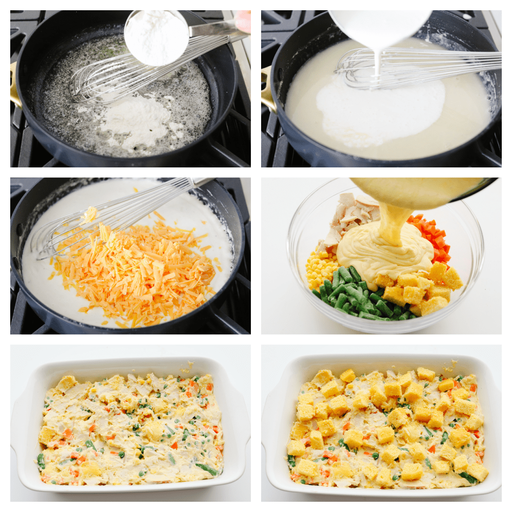 This leftover turkey casserole is creamy and delicious! Made with your leftover turkey, it's the easiest recipe to make just after Thanksgiving! It's SOO GOOD! Process of making turkey casserole in step by step photos.