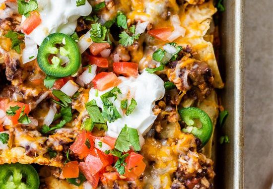 Loaded Nachos with Ground Turkey, Beans and Cheese