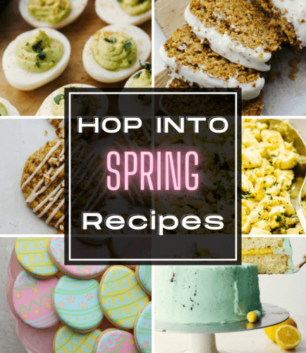 Spring is here and so are some amazing and fresh recipes! From yummy salads to delicious and festive treats, this round-up has it all! A collage of 6 springs recipes.