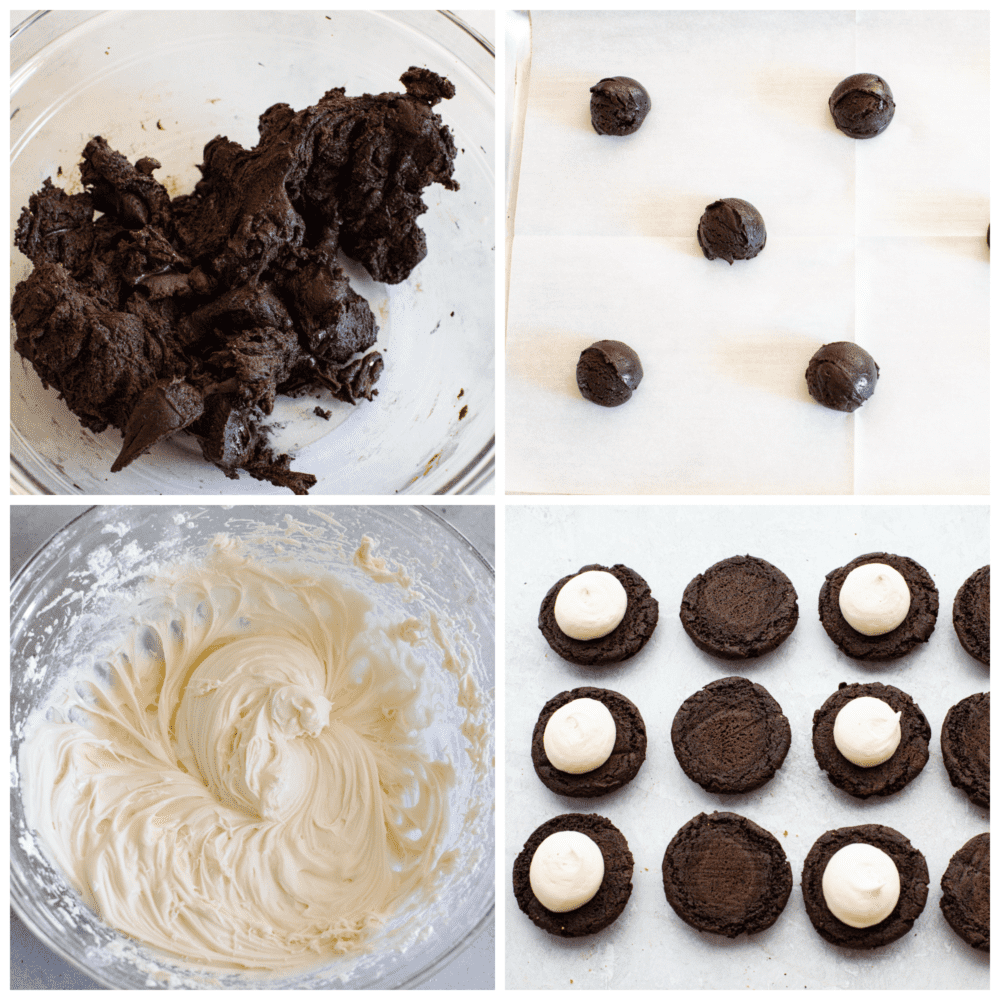 Get ready to enjoy the best homemade cookie out there! These homemade cakesters are perfectly soft on the outside and filled with the BEST creamy, oreo filling. You won't be able to stop at just one! 4 pictures showing how to roll the dough into balls, make the filling and add the filling to the cookies.